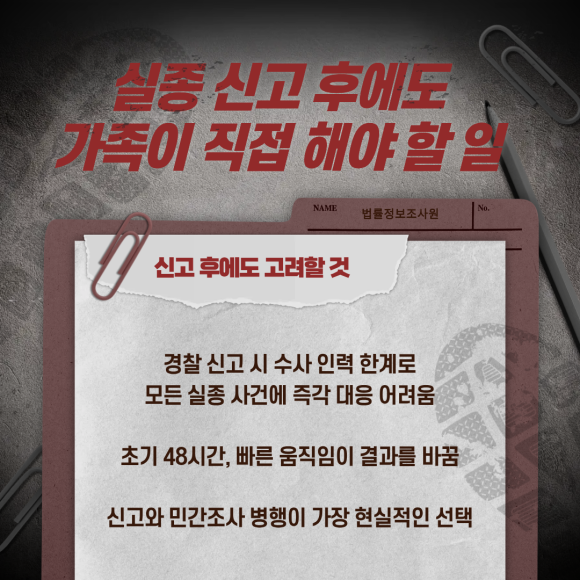 실종된 가족, 탐정은 빠르게 움직입니다 - 탐정은 신고 접수를 기다리지 않습니다 관련 이미지