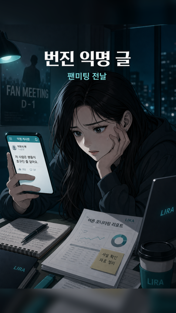 팬미팅을 하루 앞두고 익명 커뮤니티에 올라온 사진과 글 - 탐정 의뢰 - 매니저는 원본 링크와 캡처를 찾았지만 게시 순서가 뒤섞여 있었습니다 관련 이미지