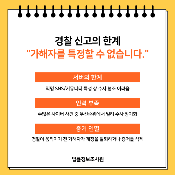 익명 명예훼손 증거수집 대응방법 법률정보조사원이 도와드립니다. - 경찰에 신고 전 피해자가 할 수 있는 방법들도 있습니다 관련 이미지
