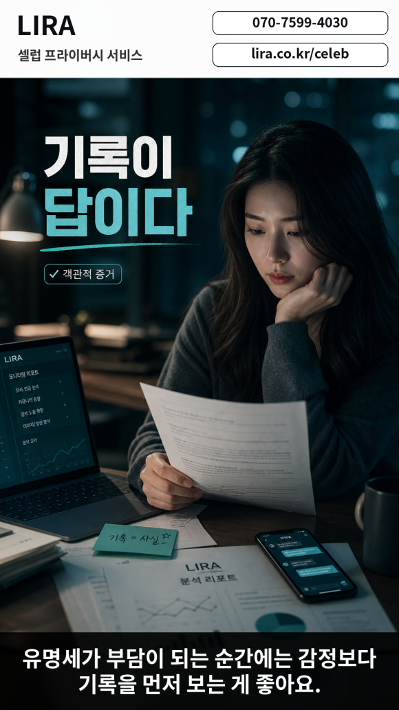LIRA 셀럽 프라이버시 서비스 - - 온라인 게시물, 댓글, 캡처, 반복 계정 흐름을 항목별로 확인해줘요 관련 이미지