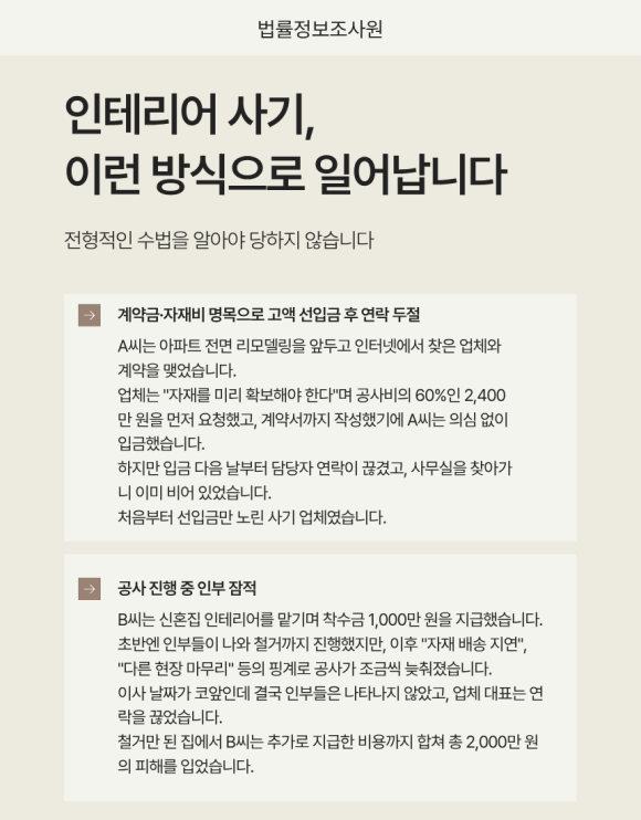 인테리어 사기 대처법, 피해 입었다면 지금 바로 움직이세요 - 인테리어 사기는 피해를 인지하는 순간부터 골든타임이 시작됩니다 이미지 2 인테리어 사기 대처법, 피해 입었다면 지금 바로 움직이세요 - 인테리어 사기는 피해를 인지하는 순간부터 골든타임이 시작됩니다 관련 이미지